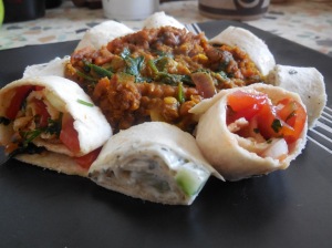 Lentil Curry with Chutney and Salad Mini Wrap Rolls